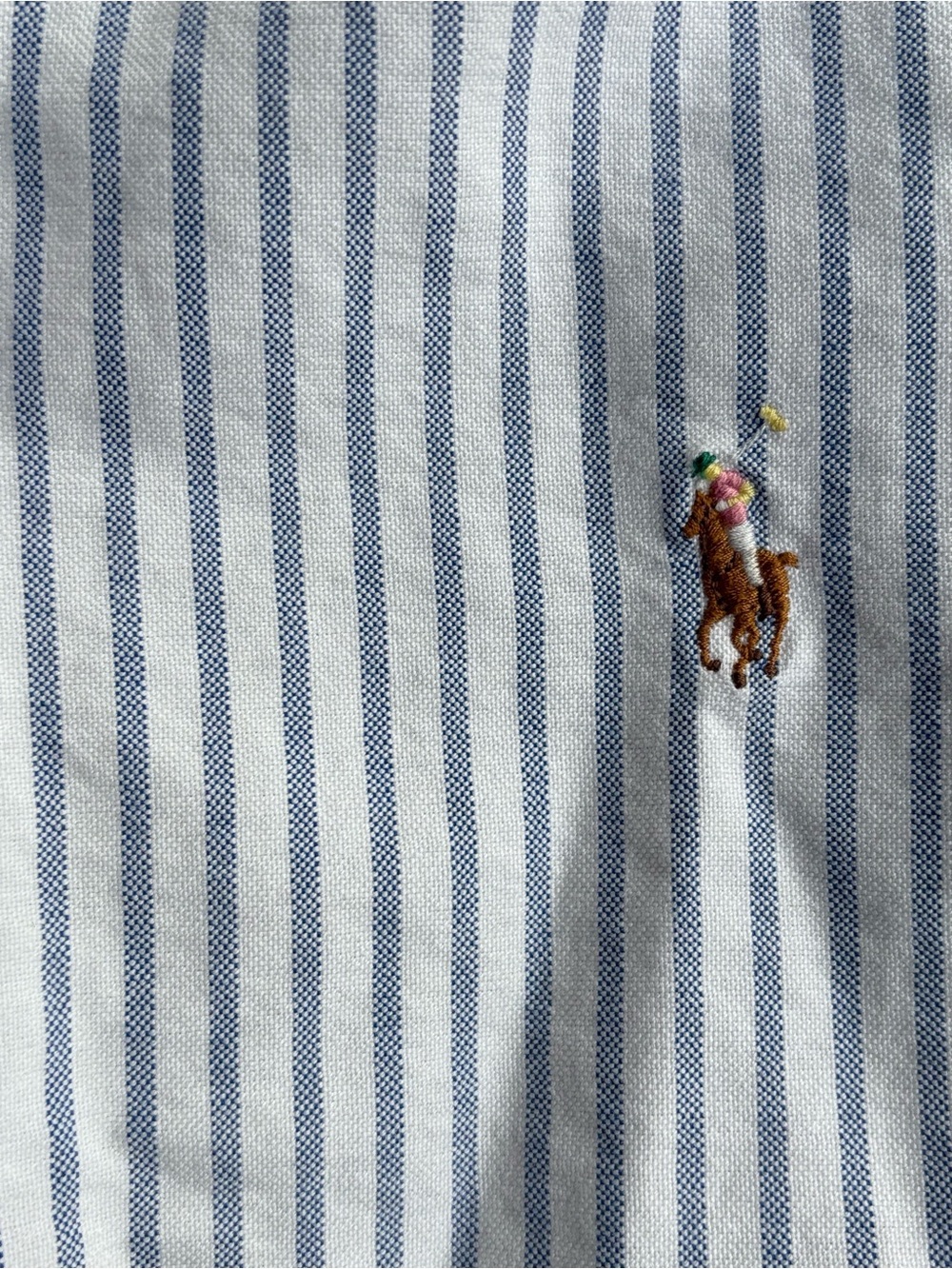 Reworked Ralph Lauren Blue Stripe Ruffle Collar Button-Up Top - Picture 11 of 15